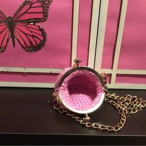 Pink Knit Chain Shoulder Bag